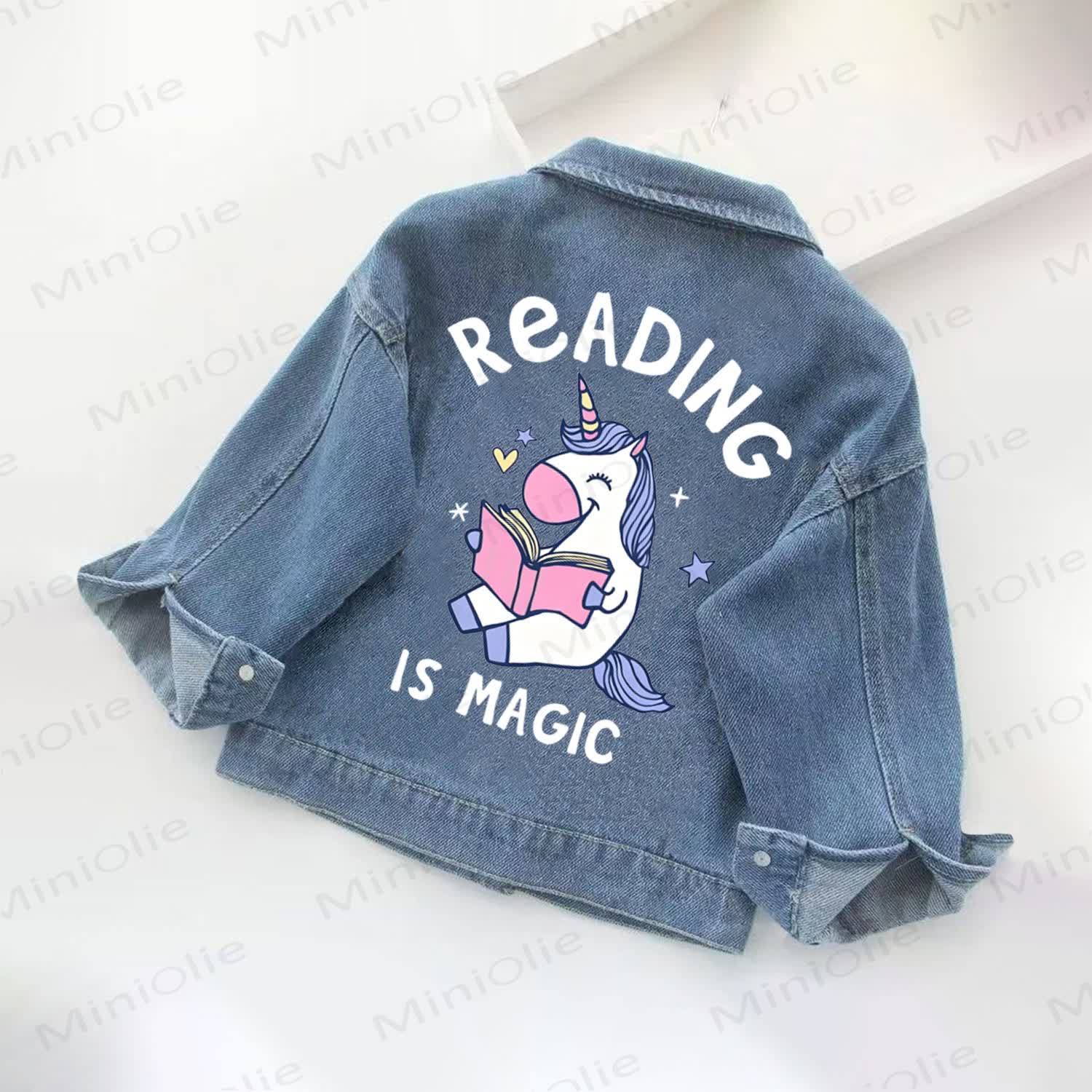 READING IS MAGIC Toddler Kid Unicorn Print Denim Jacket - Blue - 10-11T - image 1