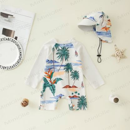 Baby Toddler Boy Dinosaur Shark Swimsuit with Hat - Coconut Palm - 8Y - image 19