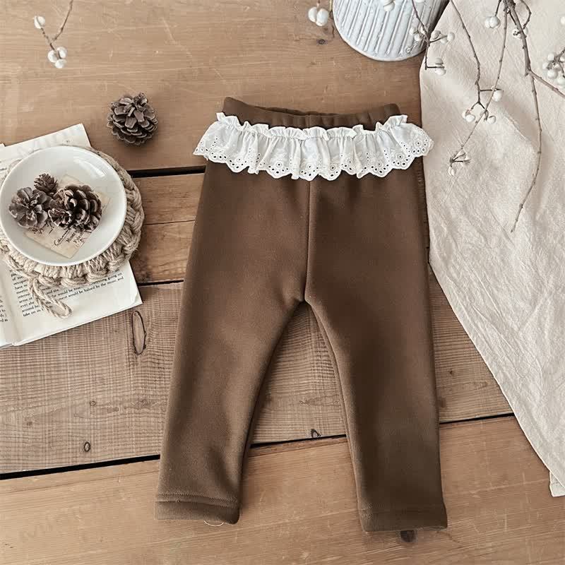 Baby Girl Fleece Lined Lace Leggings - Coffee - 2-3T - image 6