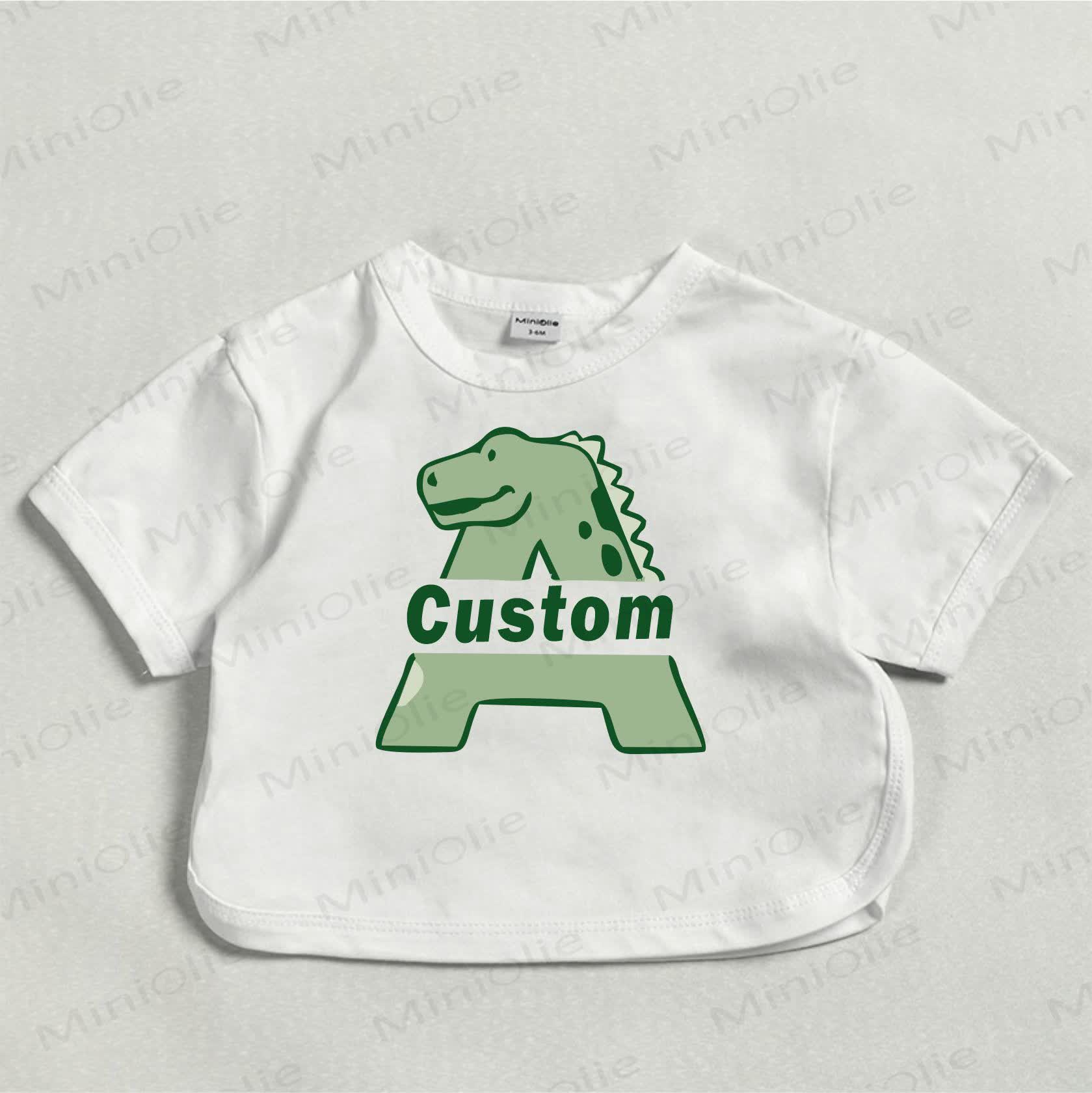 Customized Dinosart&Letter Baby Personalize Your Name White T-shirt - image 1