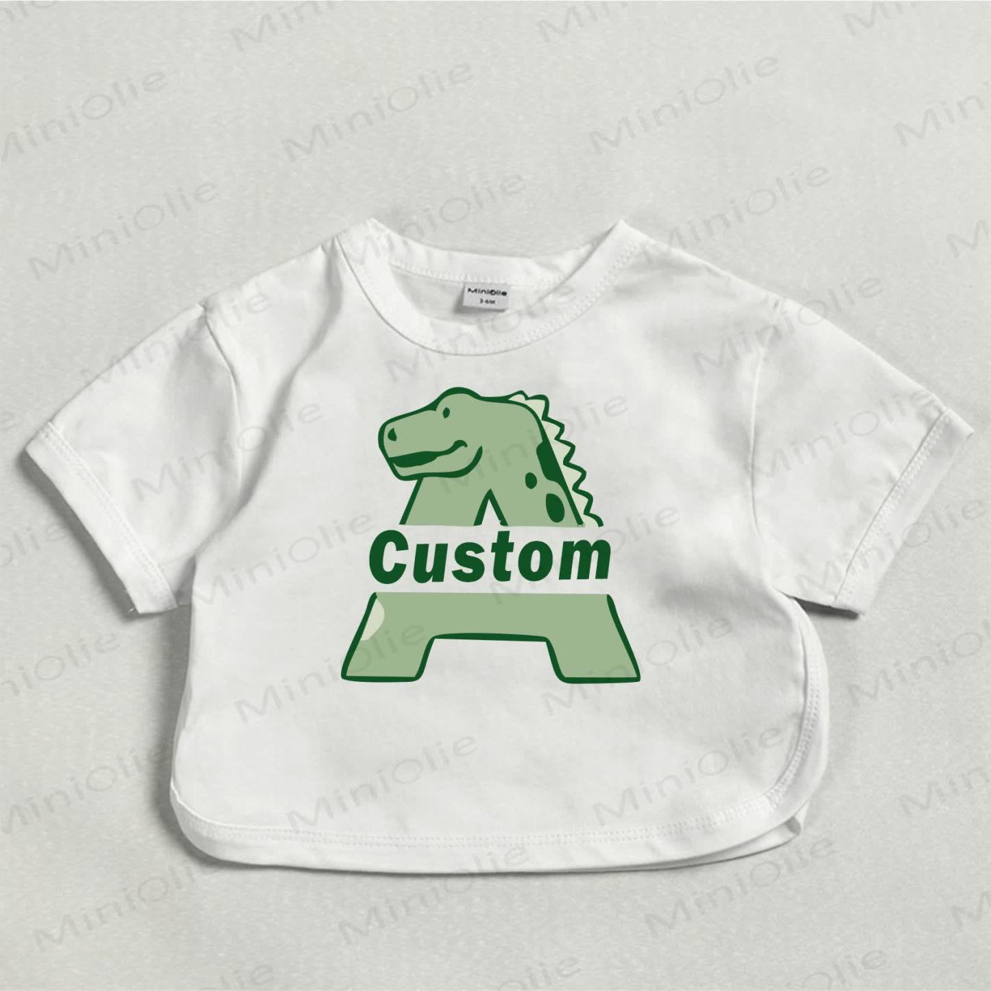 Customized Dinosart&Letter Baby Personalize Your Name White T-shirt - image 1
