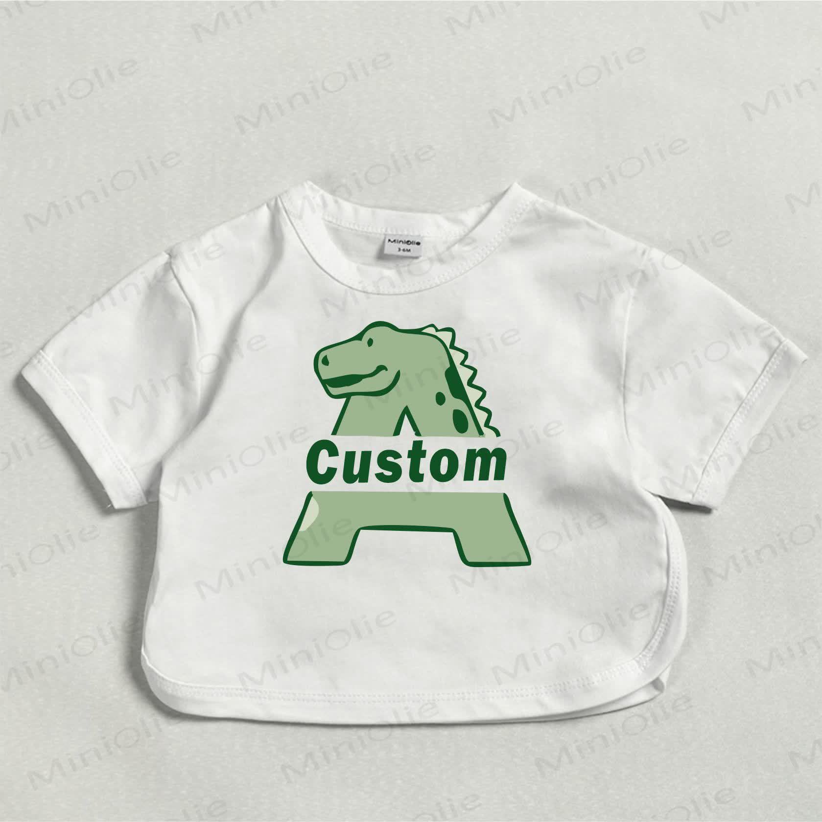 Customized Dinosart&Letter Baby Personalize Your Name White T-shirt - image 1