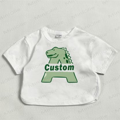 Customized Dinosart&Letter Baby Personalize Your Name White T-shirt - image 1