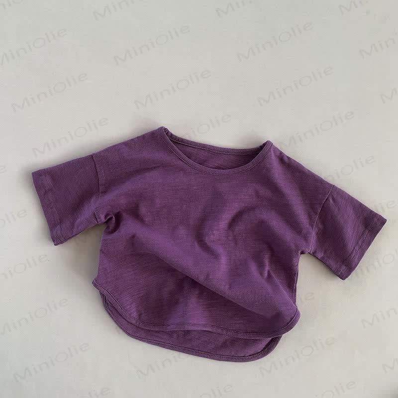 Toddler Solid Color Retro Soft T-shirt - Purple - 7-9T - image 12