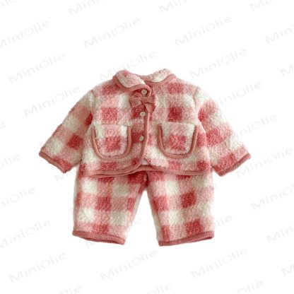 Baby Toddler Girl Fleece Red White Check Outerwear & Pants - image 5