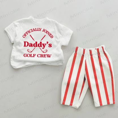 OFFICIALLY JOINED DADDY'S GOLF CREW Baby Red Striped Pants 2-piece Set - White&Red - 2-3T - image 1