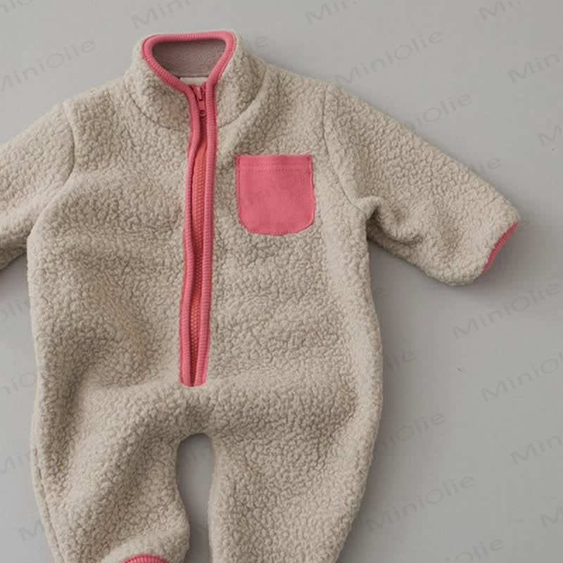 Baby Contrast Color Fleece Romper - image 18