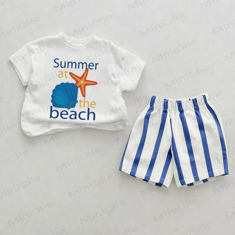 SUMMER AT THE BEACH Baby Blue Vertical Striped 2-piece Shorts Set - White&Blue - 2-3T - image 1