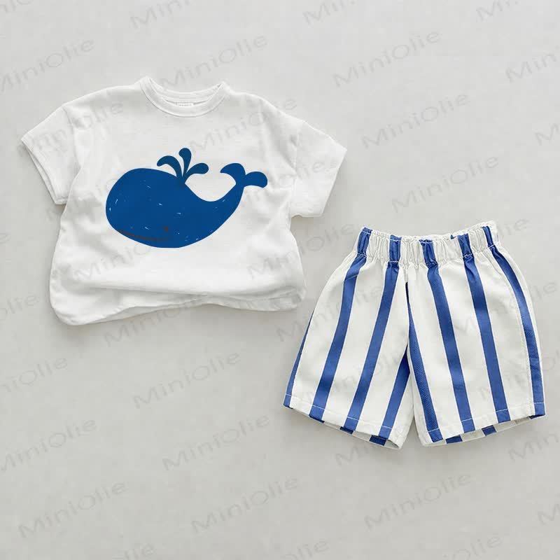 Baby Whale Blue Vertical Striped 2-piece Shorts Set - White&Blue - 2-3T - image 1