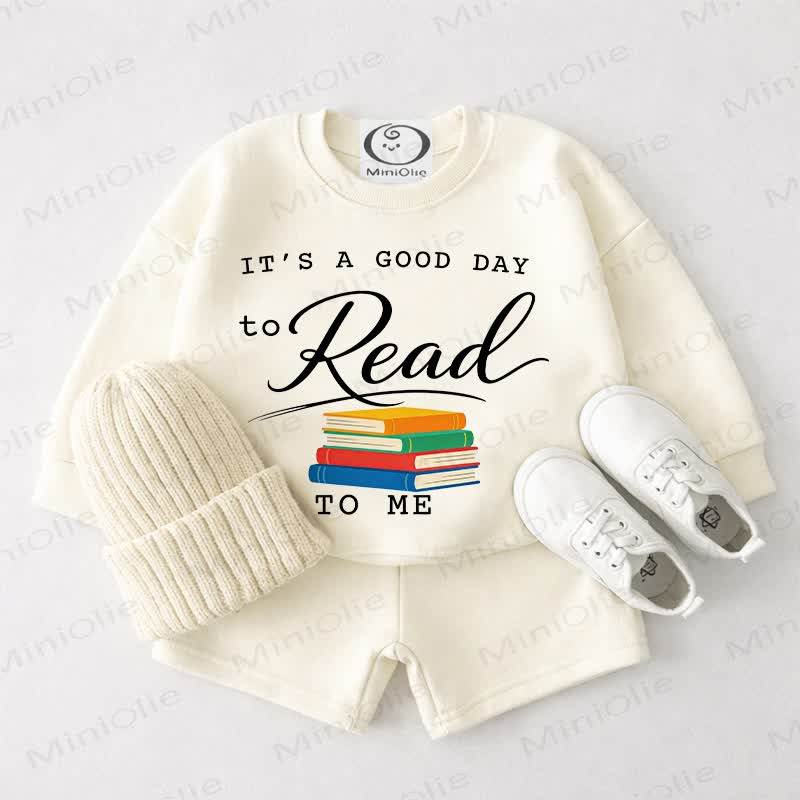 IT'S A GOOD DAY TO READ TO ME Baby Cream White Sweatshirt and Shorts 2-piece Set - Cream White - 3-4T - image 1
