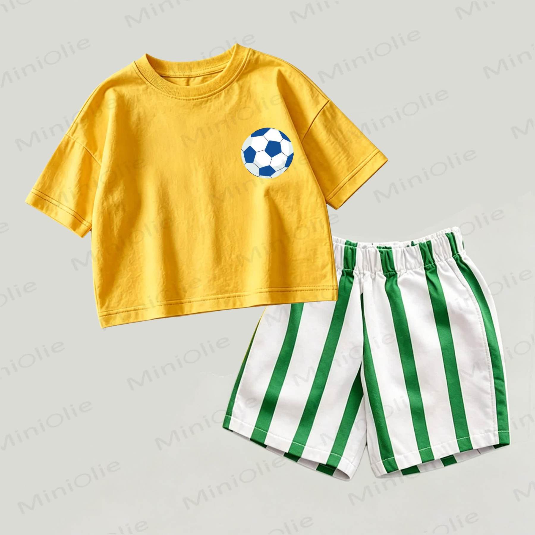 Baby Yellow&Green Football Top and Striped Shorts 2-piece Set - Yellow&Green - 2-3T - image 1