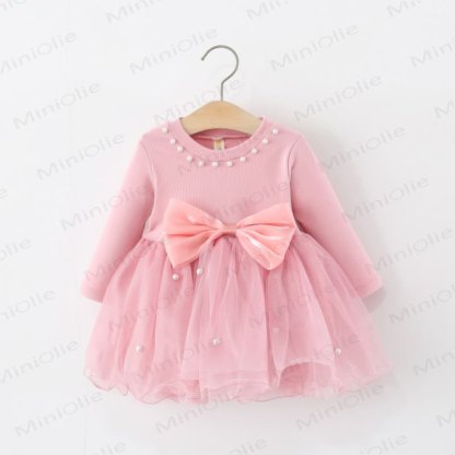 Baby Girl Bow Beading Mesh Dress - Pink - 38-47M - image 3