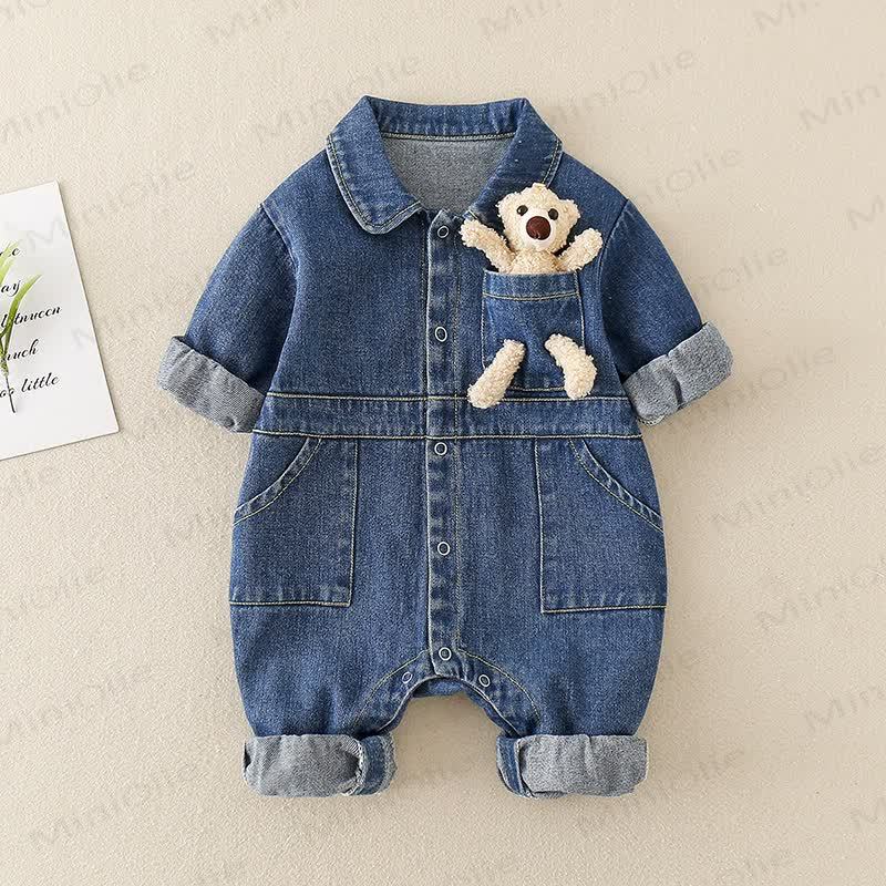 Baby Lovely Bear Polo Collar Romper - Blue - 18-24M - image 2