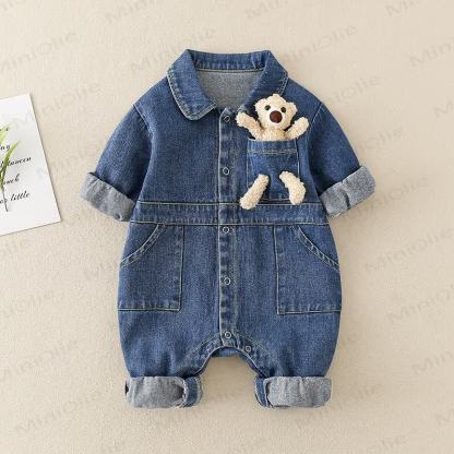 Baby Lovely Bear Polo Collar Romper - Blue - 18-24M - image 2