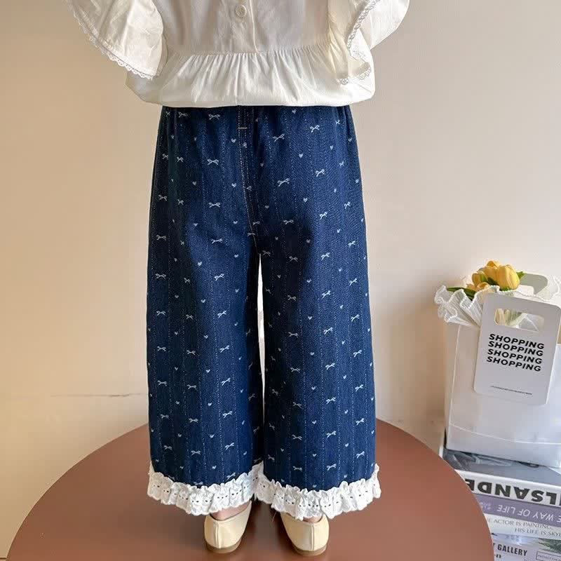 Baby Toddler Girl Bow Lace Printed Denim Pants - image 3