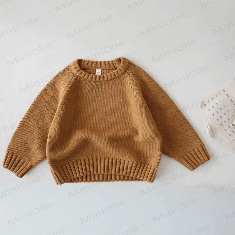 Kid Solid Color Knitted Sweater - Khaki - 8Y - image 13