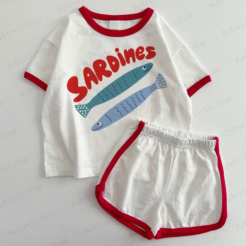 SARDINES Baby T-shirt and Shorts 2-Piece Set - White&Red - 3-5T - image 1