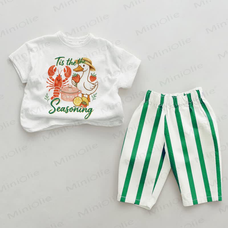 TIS THE THE SEASONING Baby Green Vertical Striped 2-piece Set - White&Green - 2-3T - image 1
