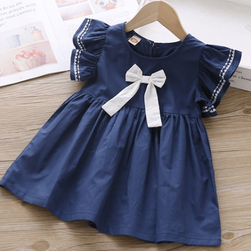Toddler Bow Ruffled Trendy Dress - Blue - 8Y - image 10