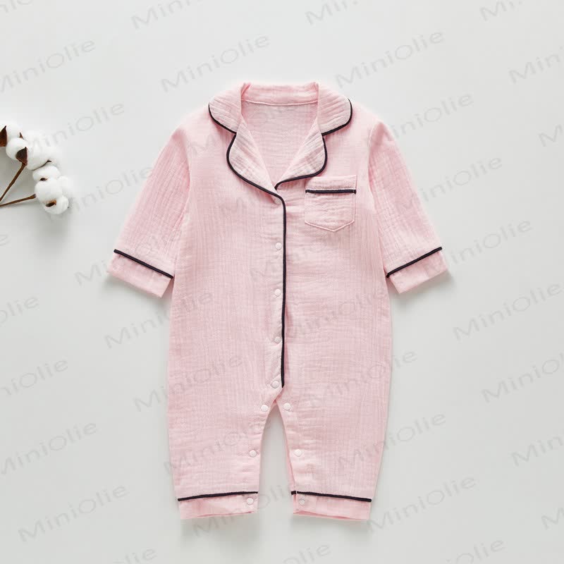 Baby Pocket Lapel Pajamas Romper - Pink - 18-24M - image 5