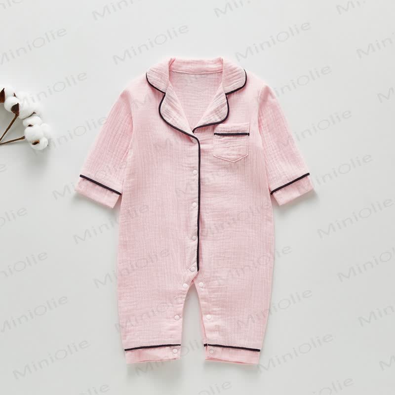 Baby Pocket Lapel Pajamas Romper - Pink - 18-24M - image 5
