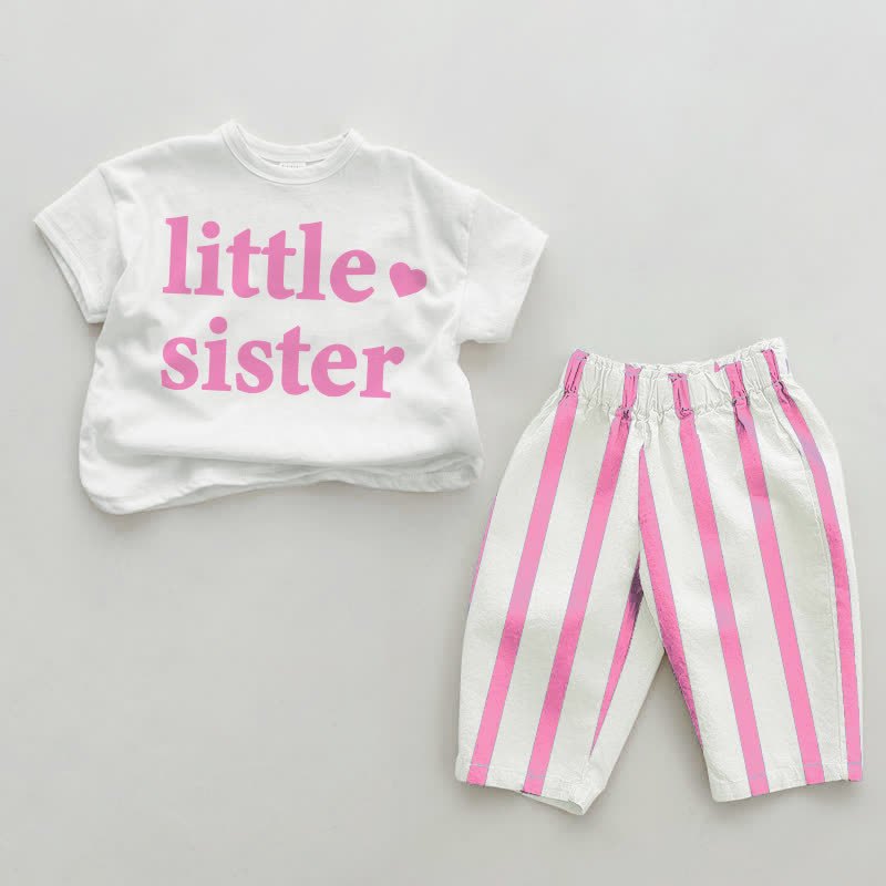 BIG/LITTLE SISTER Baby Love Pink Vertical Striped 2-piece Set - Little Sister - 2-3T - image 2