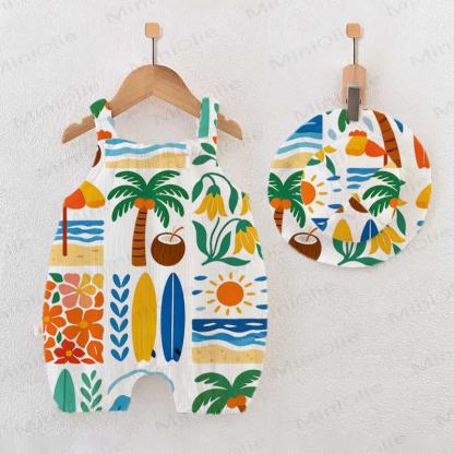 Baby White Seaside Print Romper with Hat - White - 18-24M - image 1