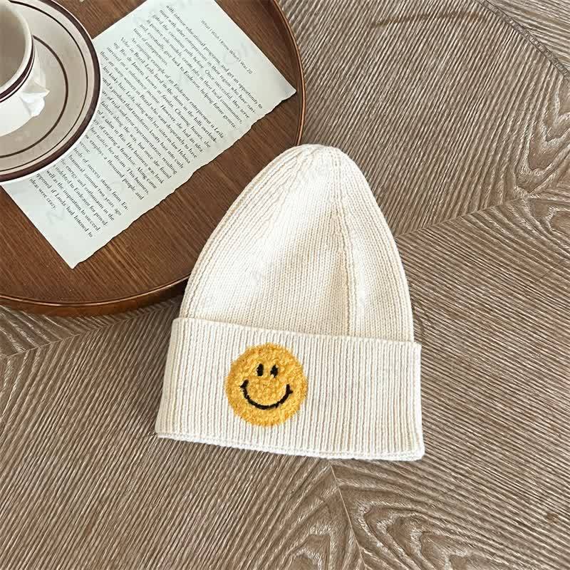 Baby Embroidered Smile Face Beanie - Cream - 0-12M - image 2