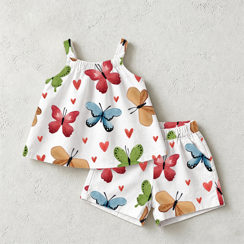 Baby Toddler White Butterfly Strap Top and Shorts 2-piece Set - White - 3-5T - image 1