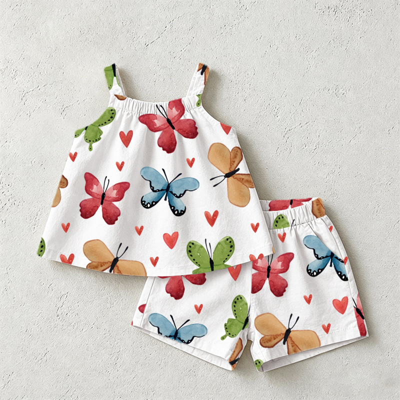 Baby Toddler White Butterfly Strap Top and Shorts 2-piece Set - White - 3-5T - image 1