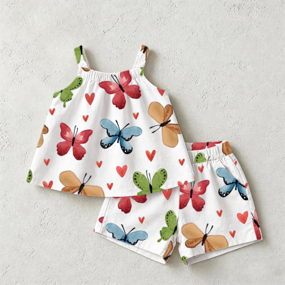 Baby Toddler White Butterfly Strap Top and Shorts 2-piece Set - White - 3-5T - image 1