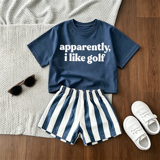 APPARENTLY, I LIKE GOLF Baby Tee and Striped Shorts 2-Piece Set - Blue - 3-5T - image 1