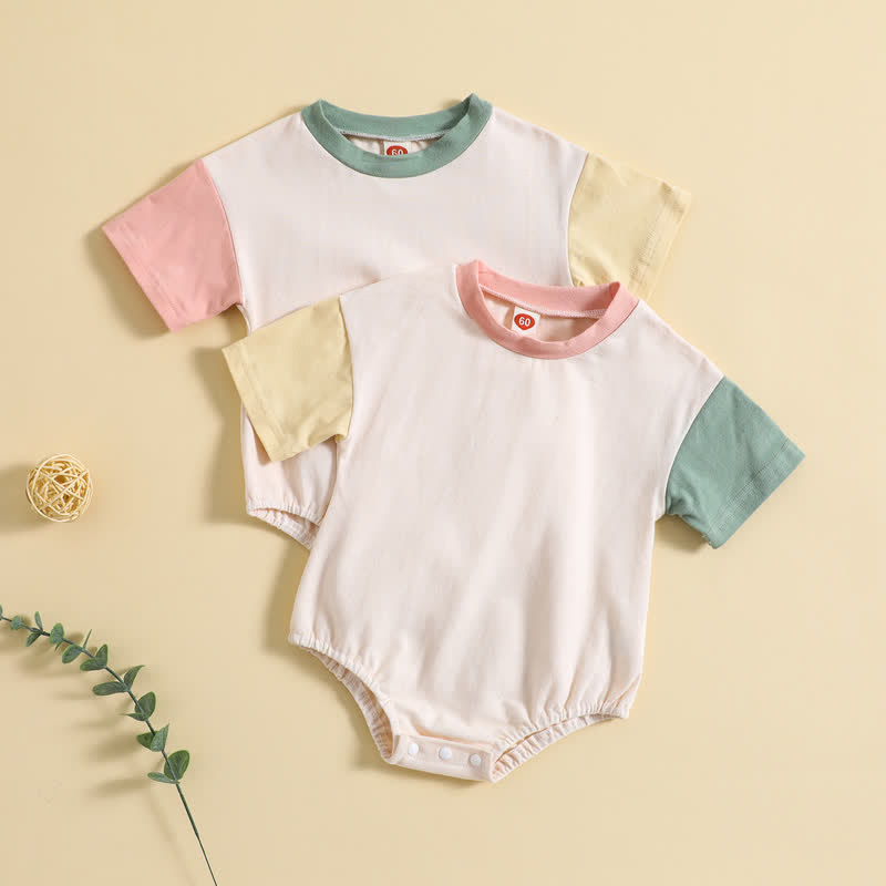 Baby Contrast Sleeves Color Splicing Bodysuit