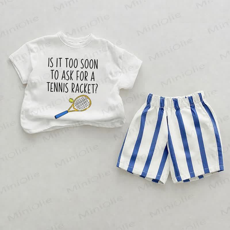 IS IT TOO SOON TO ASK FOR A TENNIS RACKET? Baby Blue Vertical Striped 2-piece Shorts Set - White&Blue - 2-3T - image 1