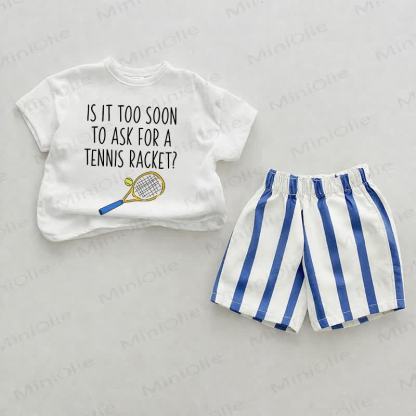 IS IT TOO SOON TO ASK FOR A TENNIS RACKET? Baby Blue Vertical Striped 2-piece Shorts Set - White&Blue - 2-3T - image 1