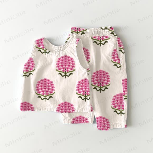 Baby Girls Floral Print Sleeveless 2-piece Set - Beige - 3-4T - image 1
