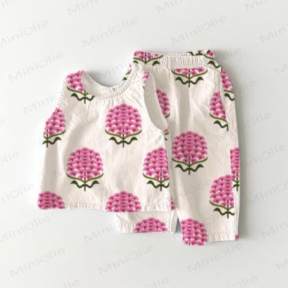 Baby Girls Floral Print Sleeveless 2-piece Set - Beige - 3-4T - image 1