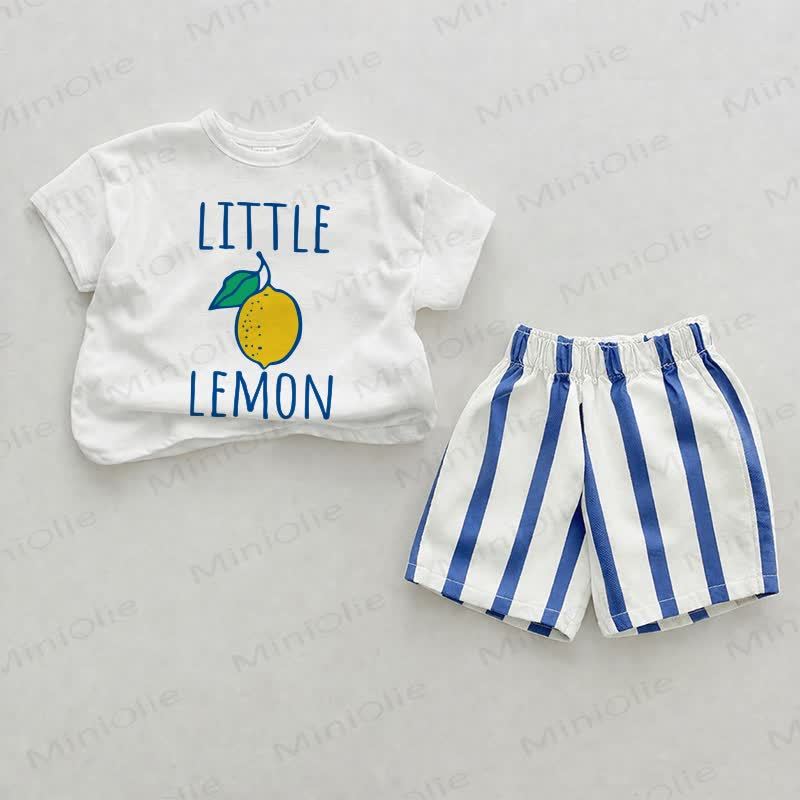 LITTLE LEMON Baby Slogan Blue Vertical Striped 2-piece Shorts Set - White&Blue - 2-3T - image 1