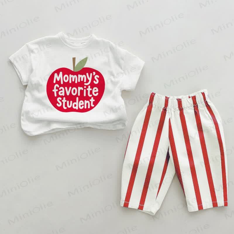 MOMMY'S FAVORITE STUDENT Baby Apple Red Vertical Striped 2-piece Set - White&Red - 2-3T - image 1