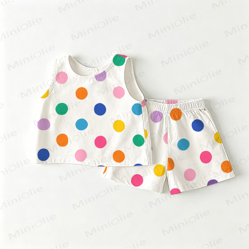Baby Toddler Coloful Dots Tank and Shorts 2-piece Set - White - 3-4T - image 1