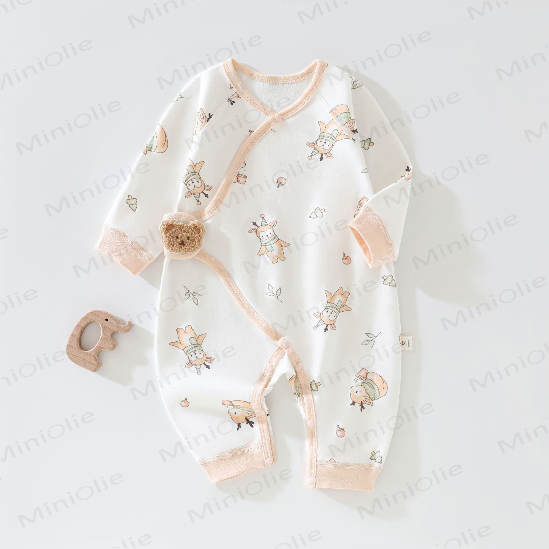  Baby Print Newborn Romper - Apricot Fawn - 3-6M - image 3