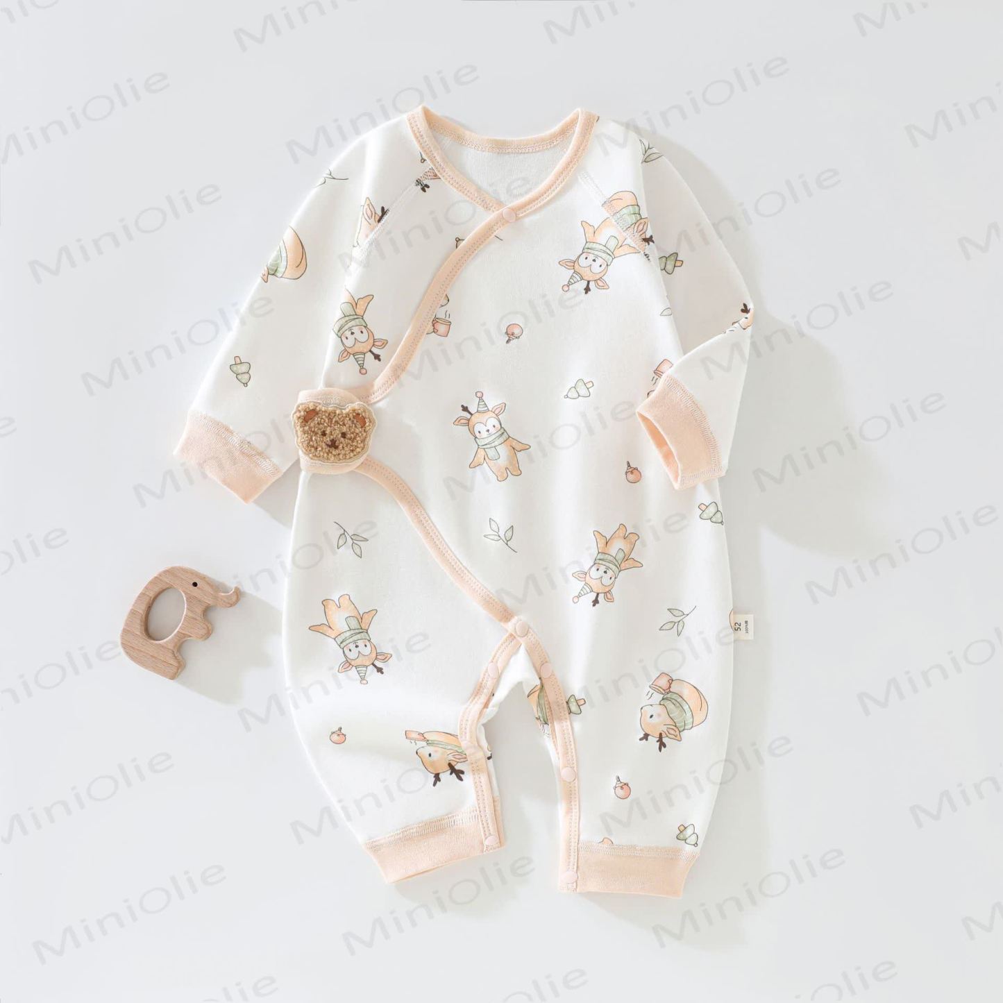  Baby Print Newborn Romper - Apricot Fawn - 3-6M - image 3