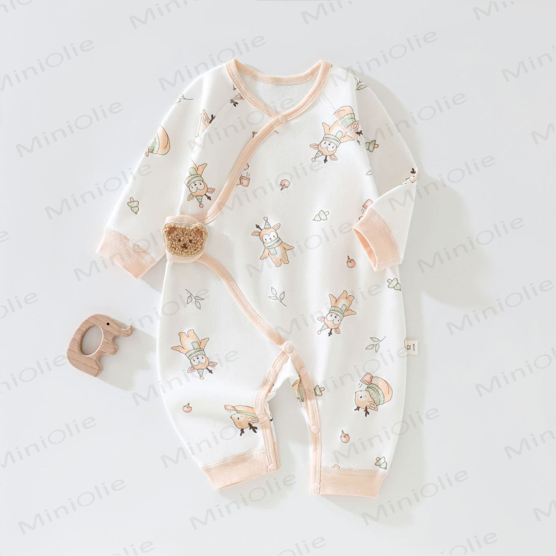  Baby Print Newborn Romper - Apricot Fawn - 3-6M - image 3
