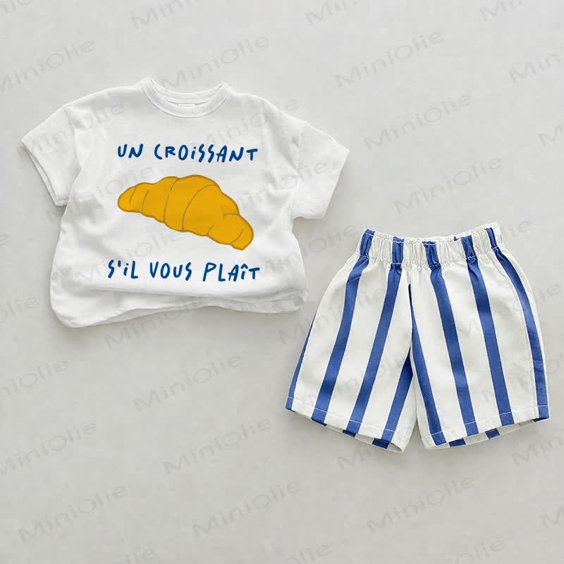 UN CROISSANT S'LL VOUS PLAIT Baby Blue Vertical Striped 2-piece Set - White&Blue - 2-3T - image 1