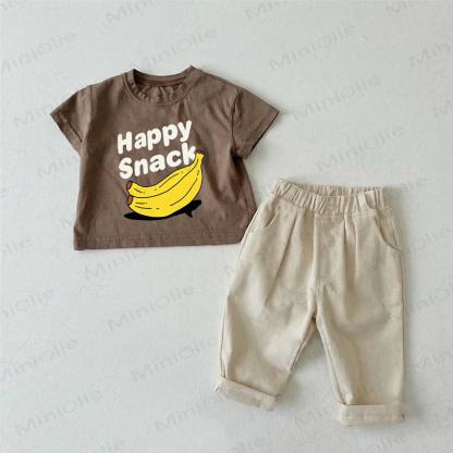 HAPPY SNACK Baby Brown Banana Print T-shirt and Beige Pants 2-Piece Set - Brown - 2-3T - image 1