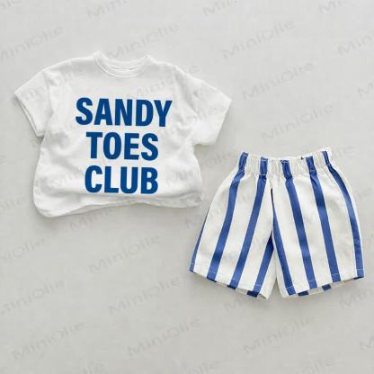SANDY TOES CLUB Baby Slogan Blue Vertical Striped 2-piece Shorts Set - White&Blue - 2-3T - image 1