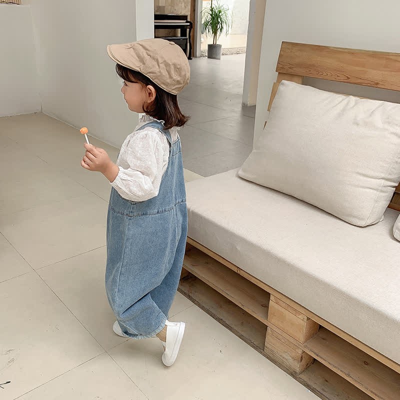 Toddler Solid Color Denim Blue Overalls - image 14