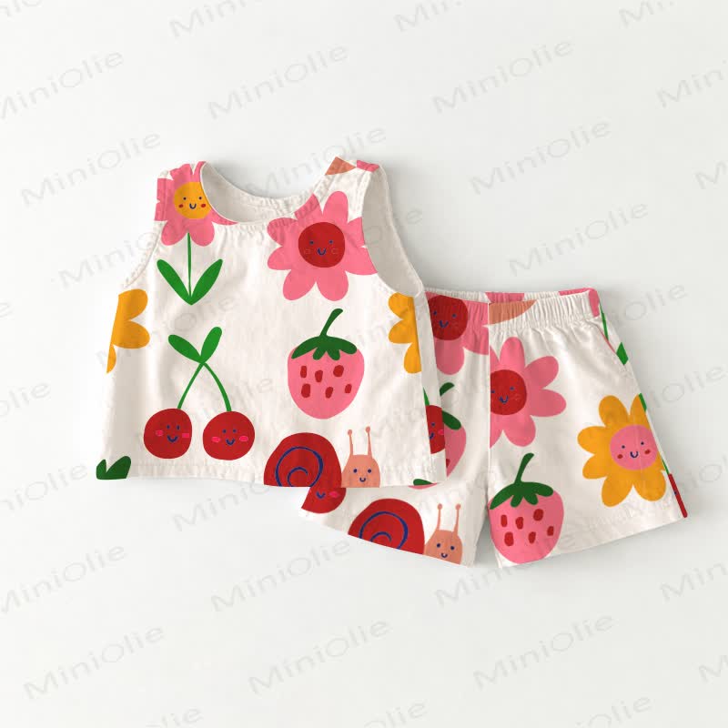 Baby Toddler White Flower and Strawberry  Sleeveless 2-piece Set - White - 3-4T - image 1