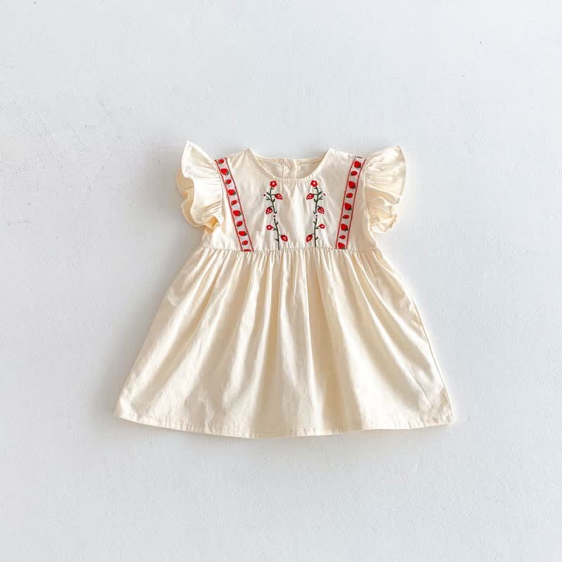Toddler Embroidered Strawberry Ruffle Sleeves Dress - Apricot - 8Y - image 29