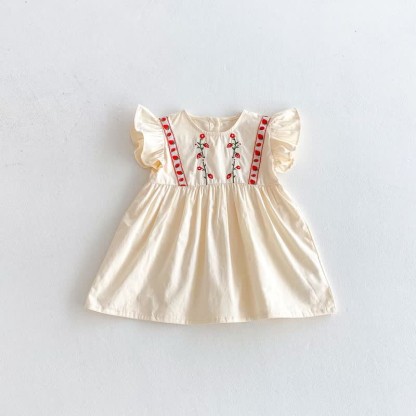 Toddler Embroidered Strawberry Ruffle Sleeves Dress - Apricot - 8Y - image 29